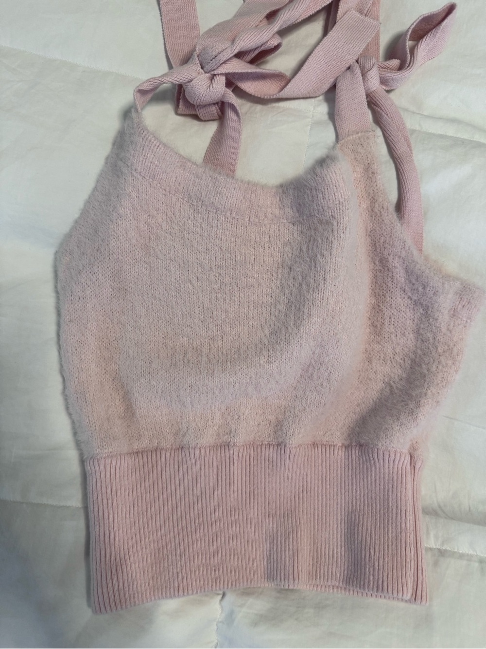 PacSun Soft Pink Knit Tie-Strap Crop Top